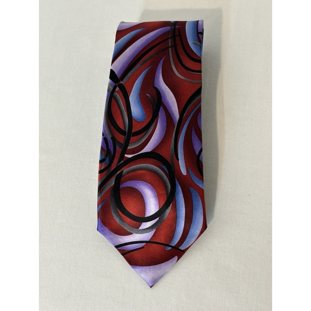 New Gino Pompeii Silk Tie Geometric Red Purple